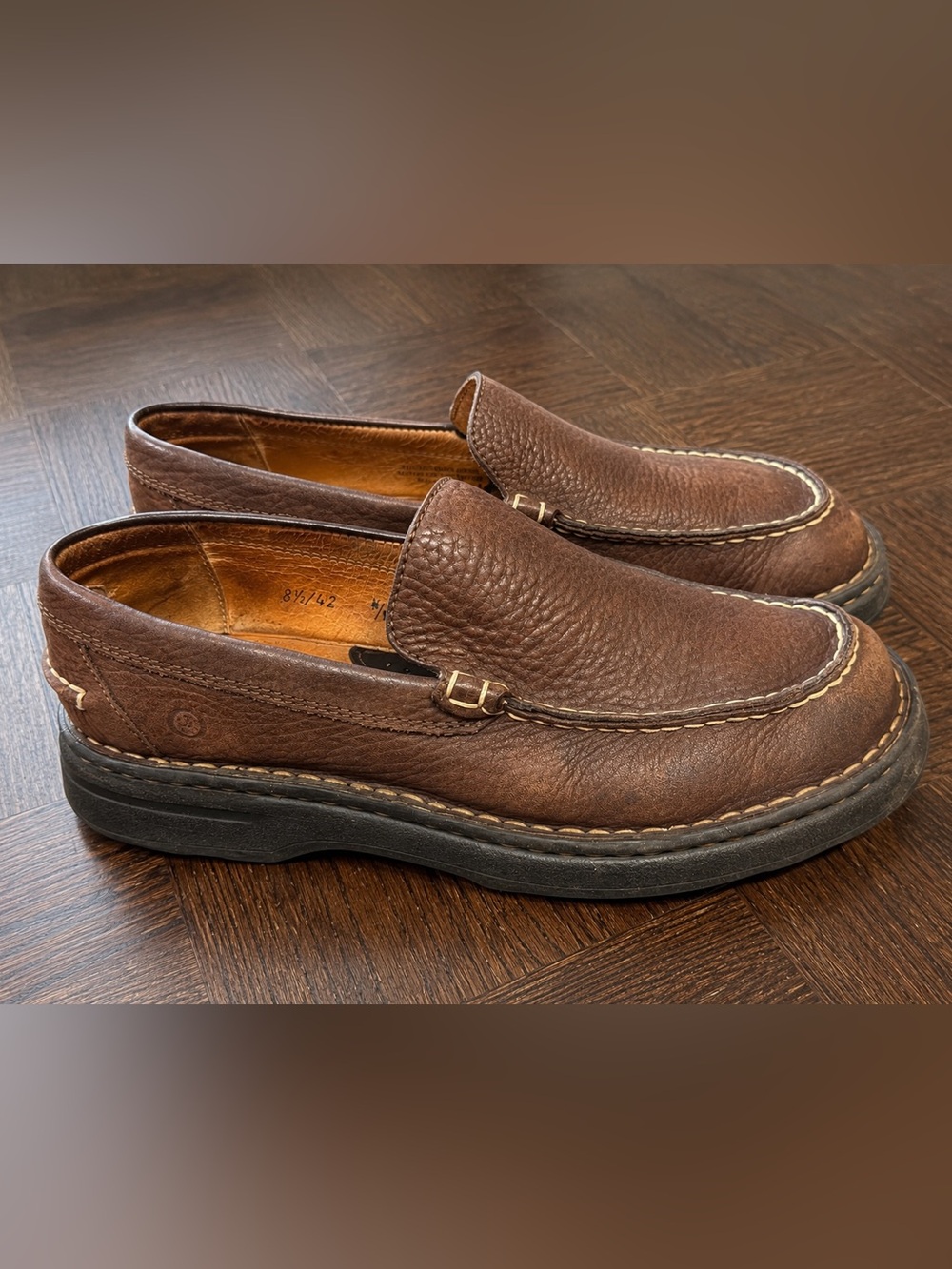 Born Brown Pebbled Leather Slip-On Loafers